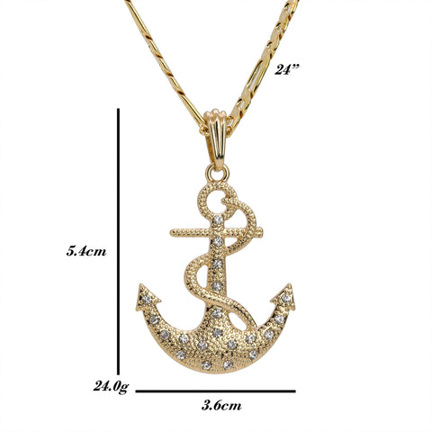 Cz Snake Anchor Pendant 24" Figaro Chain Hip Hop Style 18k Gold Plated