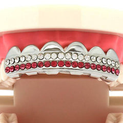 SILVER TOP GRILLZ 2 LINE PINK