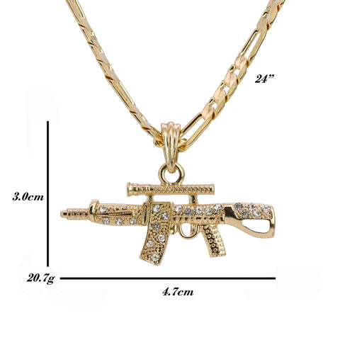 Cz AR Pendant 24" Figaro Chain Hip Hop Style 18k Gold Plated