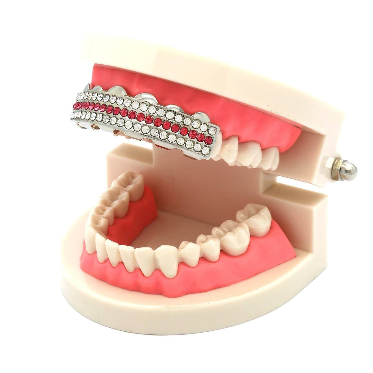 SILVER TOP GRILLZ 3 ROW PINK