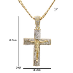 14k Gold Plated Thick Layer Cz Jesus Cross Pendant 24" Frost Cuban Chain
