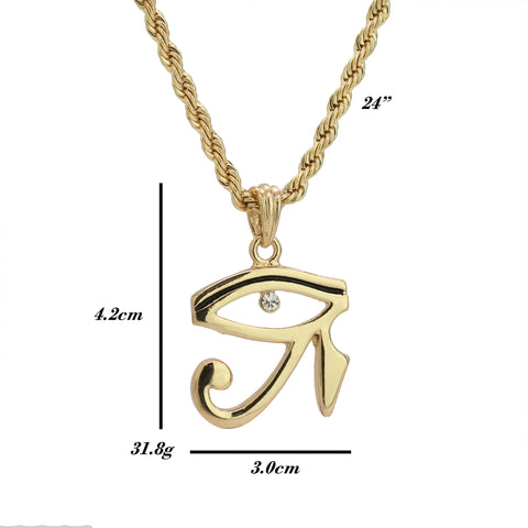 Cz Eye of Ra Pendant 24" Rope Chain Hip Hop Style 18k Gold Plated Necklace