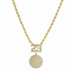 #23 Basketball Pendant Rope Chain Men's Hip Hop 18k Cz Jewelry Necklace Choker