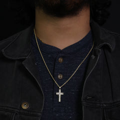 Micro 2 Row Cross Pendant 24" Rope Chain Hip Hop Style 18k Gold PT