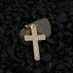 Micro 2 Row Cross Pendant 24" Rope Chain Hip Hop Style 18k Gold PT