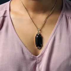 Black Cylinder Women's Jade Chain Pendant Necklace