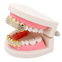 GOLD PLATED 2 ROW CLEAR BEST GRILLZ SET