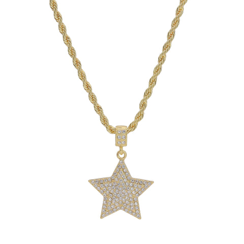 3 Layer Star Pendant Rope Chain Men's Hip Hop 18k Cz Jewelry Necklace Choker