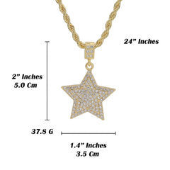 3 Layer Star Pendant Rope Chain Men's Hip Hop 18k Cz Jewelry Necklace Choker