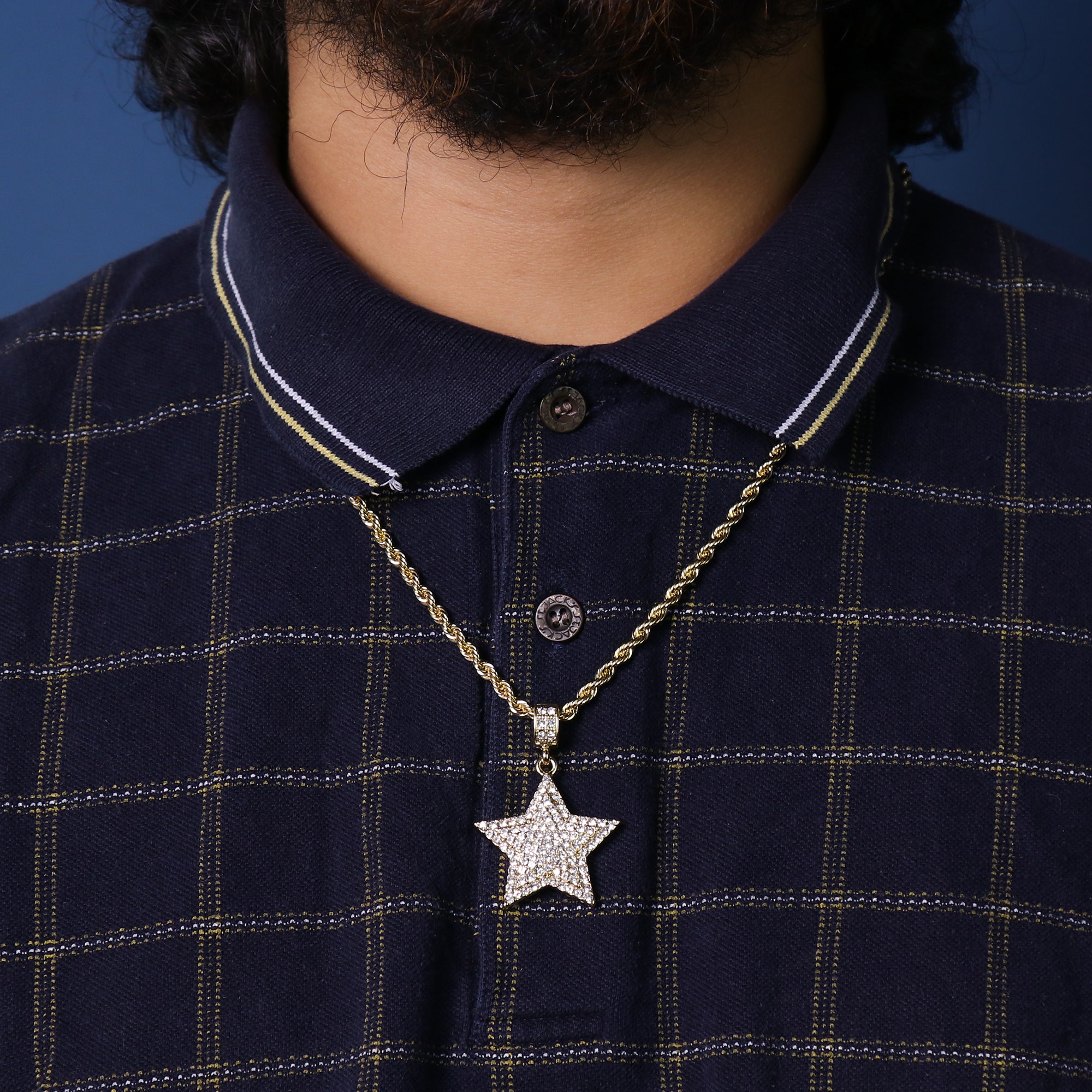 3 Layer Star Pendant Rope Chain Men's Hip Hop 18k Cz Jewelry Necklace Choker