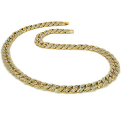 Real Gold Filled Cuban FULLY Cz Chain Necklace 15mm 14" Inches
