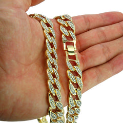 Gold Plated Cuban FULLY Cz Chain Necklace 15mm 18" Inches