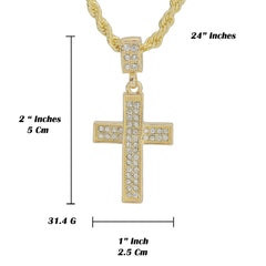 3d 2 Row Cross Pendant 4mm 24" Rope Chain 18k Gold Plated