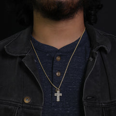 Iced Micro 3D Cross Pendant 24" Rope Chain Hip Hop Style 18k Gold PT