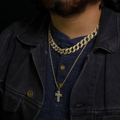 Iced Micro 3D Cross Pendant 24" Rope Chain Hip Hop Style 18k Gold PT