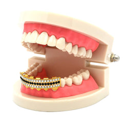 GOLD BOTTOM GRILLZ 3 ROW CLEAR/BLK