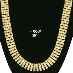 4 ROW ICED-OUT TENNIS HEMATITE CHAIN 30"