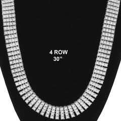 4 ROW ICED-OUT TENNIS SILVER CHAIN 30"