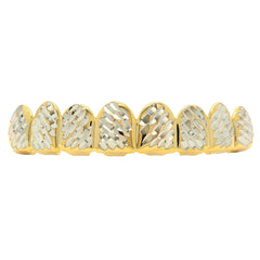 GOLD TOP GRILLZ 8 TOOTH SIDE DIAMOND CUT W/ SILVER