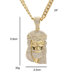 14k Gold Plated Thick Layer Cz Jesus Face Pendant 24" Frost Cuban Chain