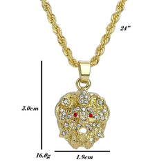 Iced Micro Luxury Red Eye Lion Pendant 24" Rope Chain Hip Hop Style 18k Gold PT