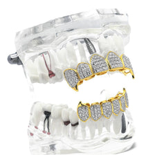 GRILLZ SET 2 TONE FANG FULLY ICED OUT