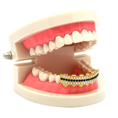 GOLD BOTTOM GRILLZ 3 ROW CLEAR/BLK
