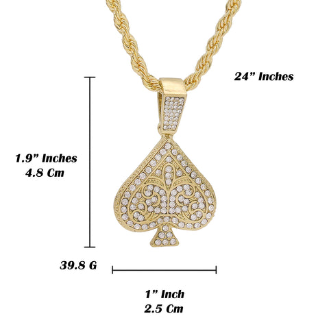 Ace Of Sapdes Pendant Rope Chain Men's Hip Hop 18k Cz Jewelry Necklace Choker