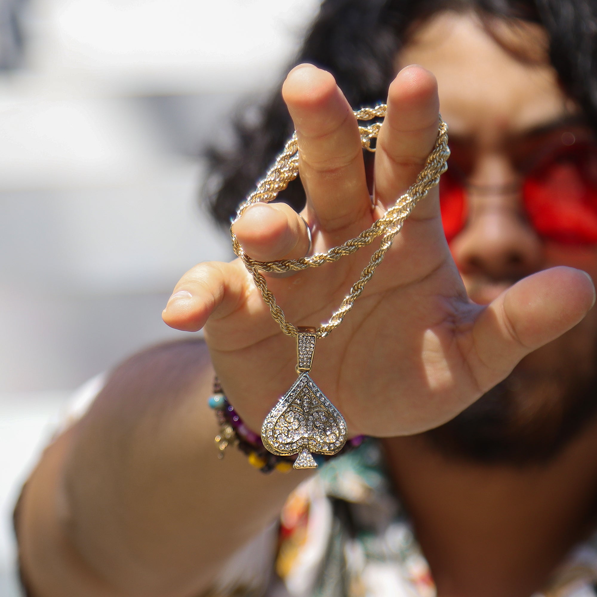 Ace Of Sapdes Pendant Rope Chain Men's Hip Hop 18k Cz Jewelry Necklace Choker