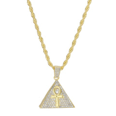 Ankh Pyramid Pendant 24" Rope Chain Hip Hop 18k Jewelry Necklace