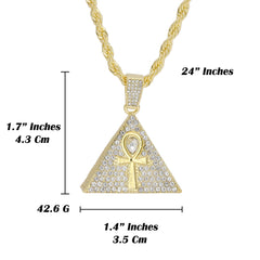 Ankh Pyramid Pendant 24" Rope Chain Hip Hop 18k Jewelry Necklace