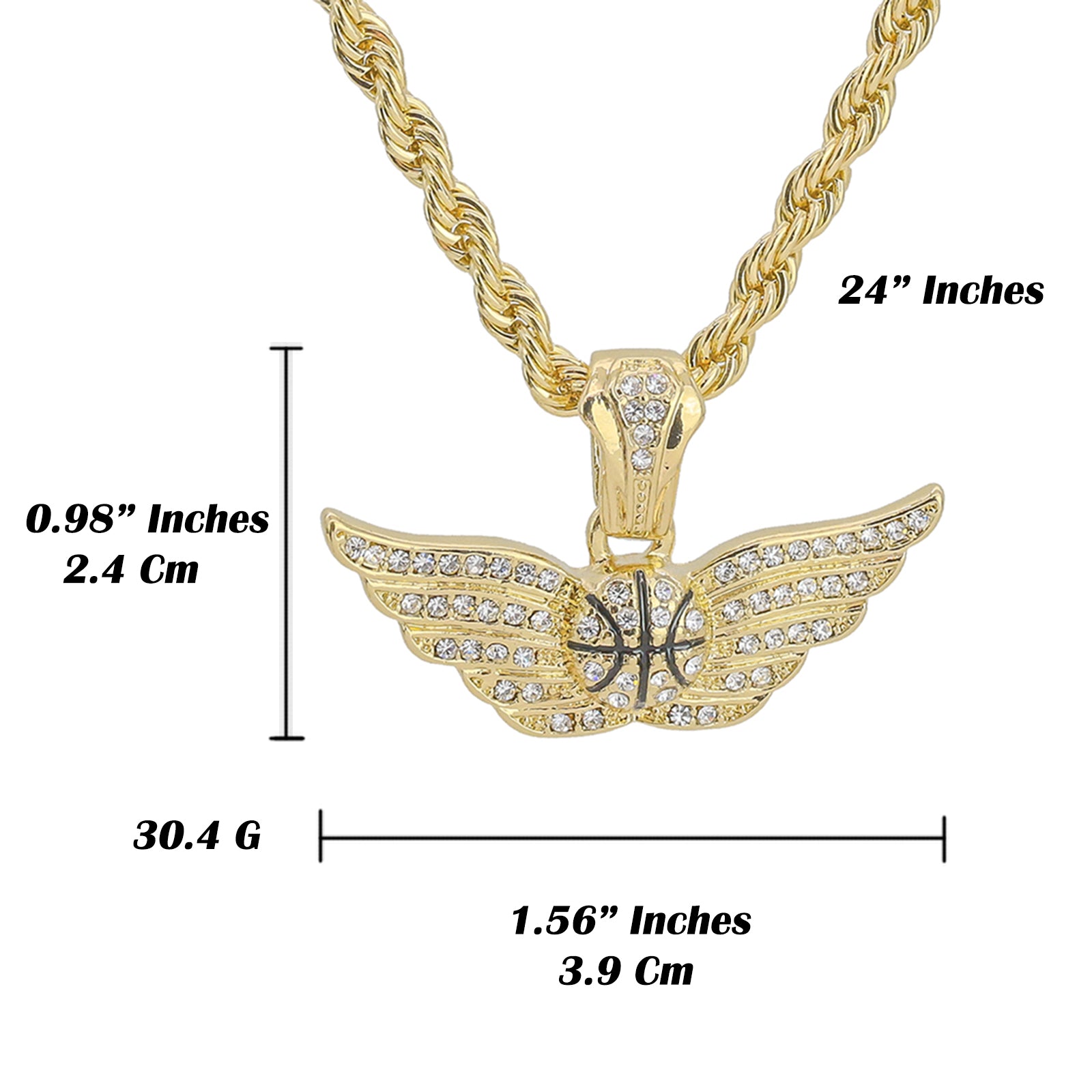 Winged Basketball Pendant Rope Chain Men's Hip Hop 18k Cz Jewelry Necklace Choker