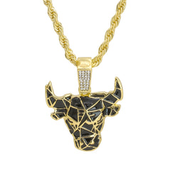Black & Gold Bull Pendant 24" Rope Chain Hip Hop 18k Jewelry