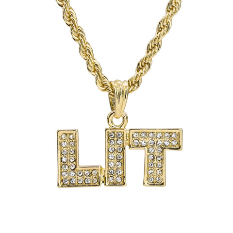 LIT Pendant 18K 24" Rope Chain Hip Hop Jewelry