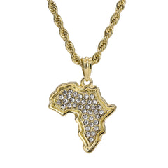 Cz Africa Pendant 18K 24" Rope Chain Hip Hop Jewelry