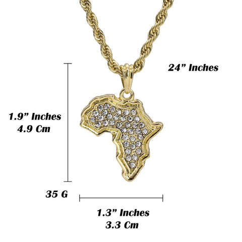 Cz Africa Pendant 18K 24" Rope Chain Hip Hop Jewelry