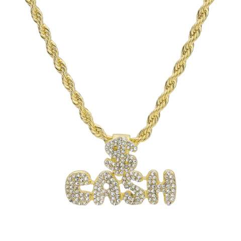 CASH Letter Pendant Rope Chain Men's Hip Hop 18k Cz Jewelry Necklace
