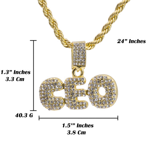 Ceo Pendant 24" Rope Chain Hip Hop Style 18k Gold Plated