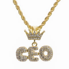 Crown Hook Ceo Pendant 24" Rope Chain Hip Hop Style 18k Gold Plated