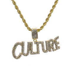 Culture Word Pendant 24" Rope Chain Hip Hop Style 18k Gold Plated