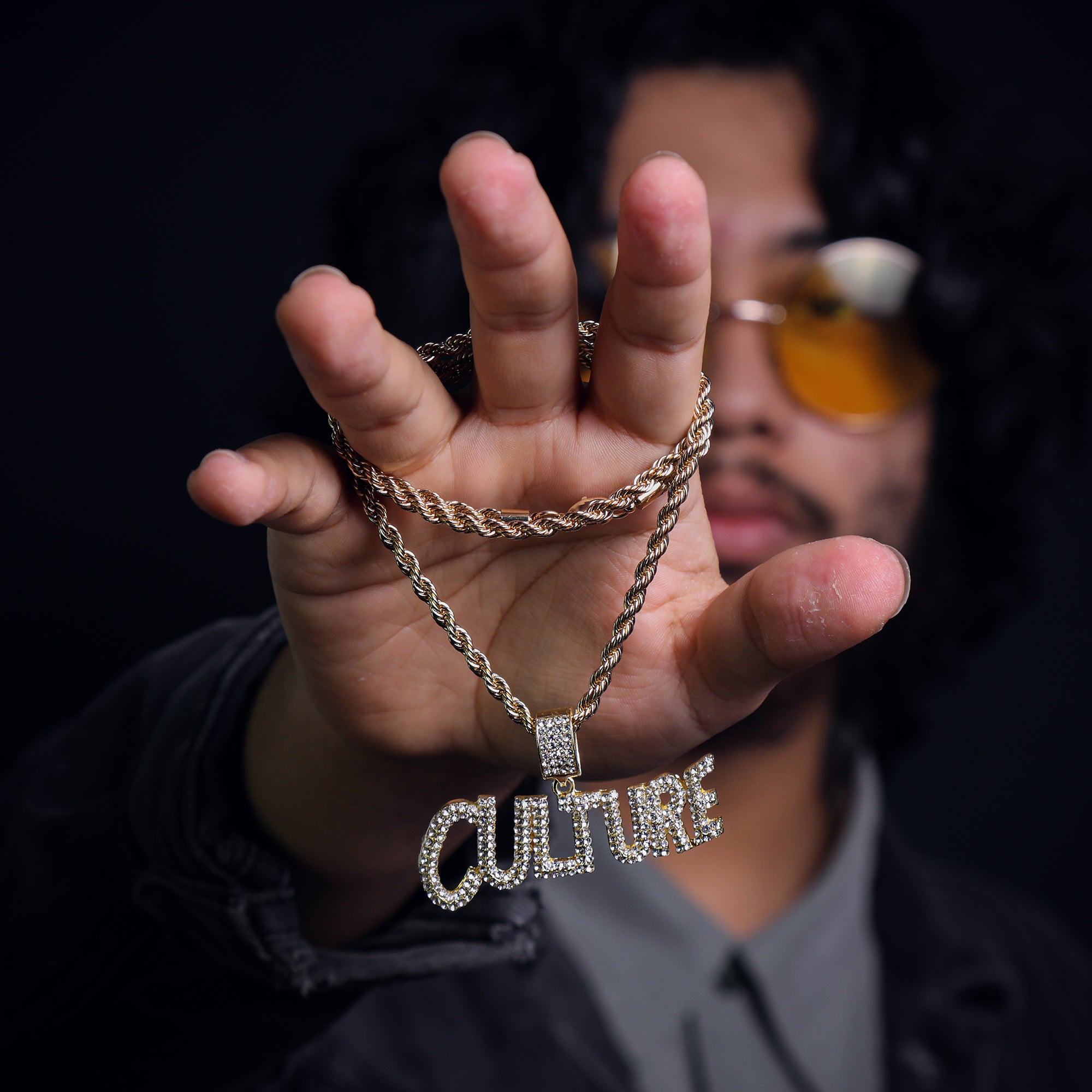 Culture Word Pendant 24" Rope Chain Hip Hop Style 18k Gold Plated
