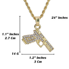 Iced Micro Gat Pendant 24" Rope Chain Hip Hop Style 18k Gold PT