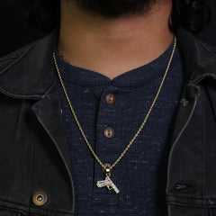 Iced Micro Gat Pendant 24" Rope Chain Hip Hop Style 18k Gold PT