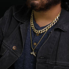Iced Micro Gat Pendant 24" Rope Chain Hip Hop Style 18k Gold PT