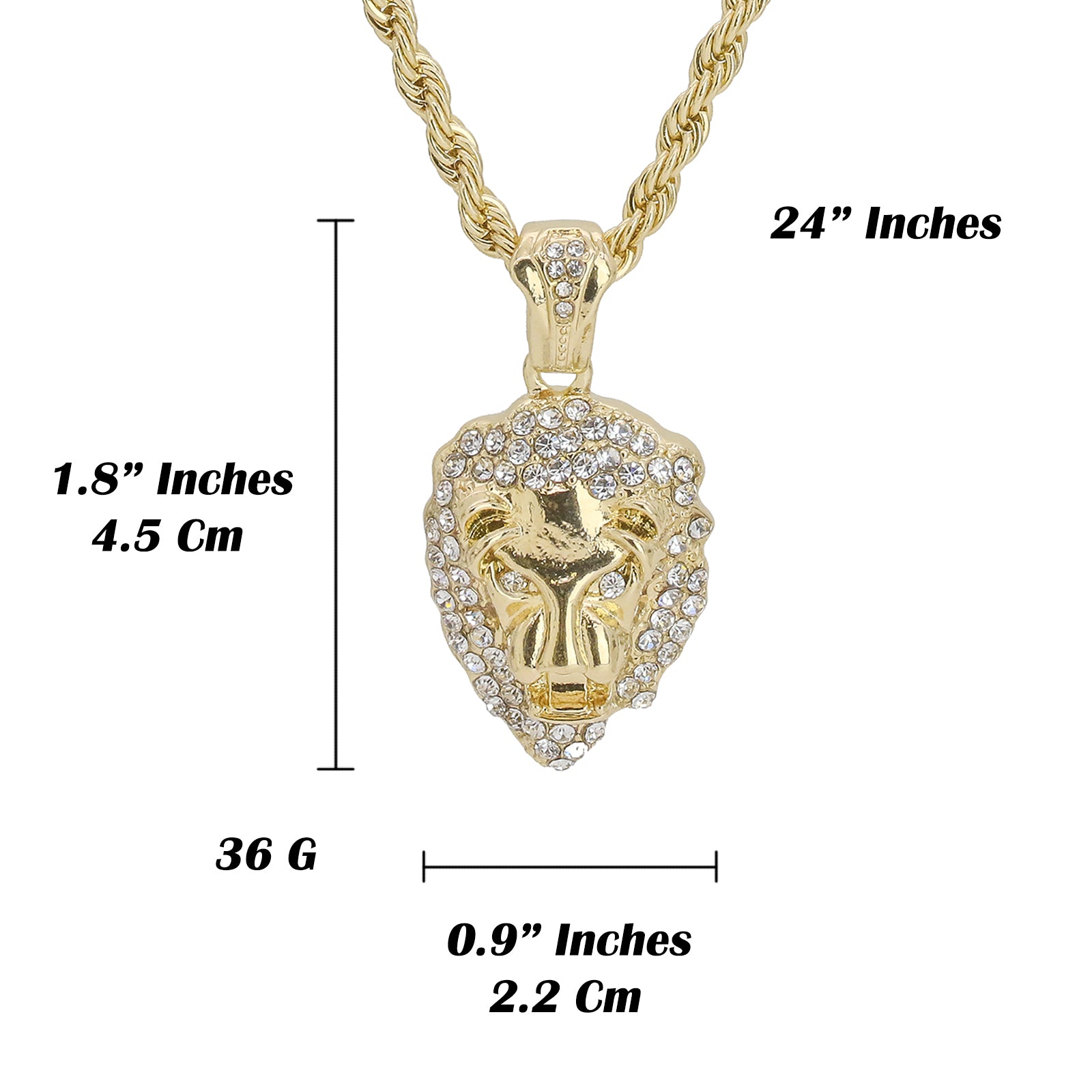 Cz Lion Face Pendant 24" Rope Chain Hip Hop 18k Jewelry