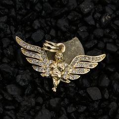 Cz Long Wing Angel Pendant 24" Rope Chain Hip Hop Style 18k Gold Plated