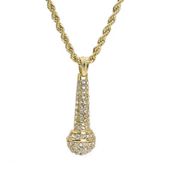 Cz MicroPhone endant 18K 24" Rope Chain Hip Hop Jewelry