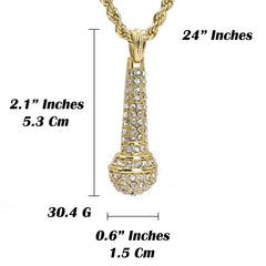 Cz MicroPhone endant 18K 24" Rope Chain Hip Hop Jewelry