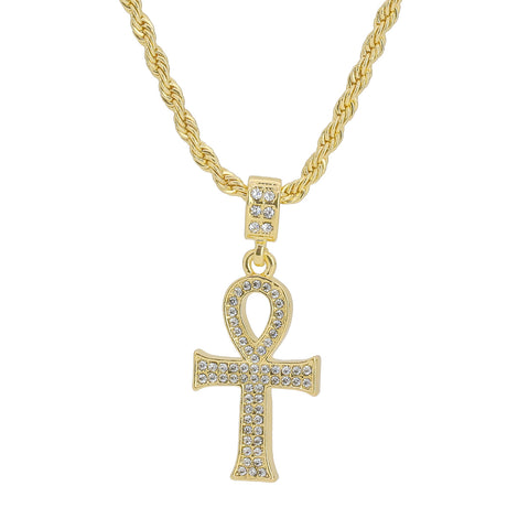 Skinny Cz Ankh Pendant 24" Rope Chain Hip Hop 18k Jewelry