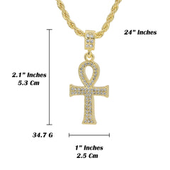 Skinny Cz Ankh Pendant 24" Rope Chain Hip Hop 18k Jewelry